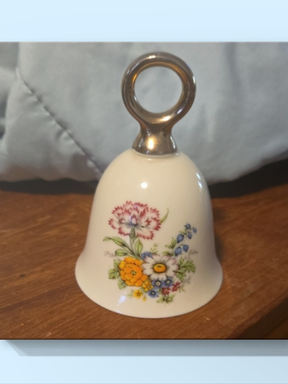 Vintage Porcelain Floral Bell with Silver Tone Handle
